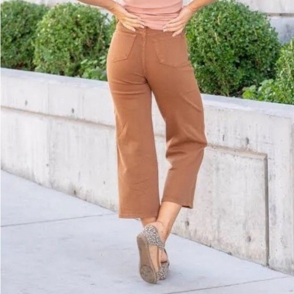 Judy Blue Jeans Women 13/31 Wide Leg Crop Garment Dyed Brown Denim High Rise NWT - Picture 3 of 11